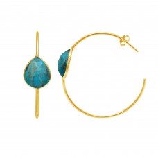 Turquoise 12x10mm Pear Hoop gemstone earring 5.73 gms